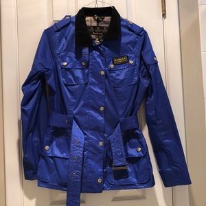 Belted royal blue Barbour women’s jacket